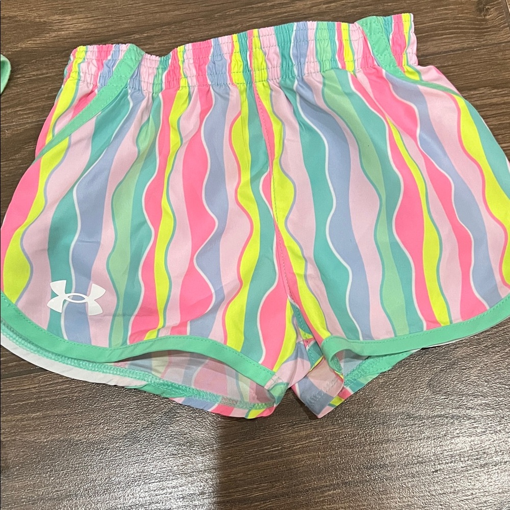 Under Armour Mint Green Tee and Multicolor Striped Shorts - Picture 5 of 7